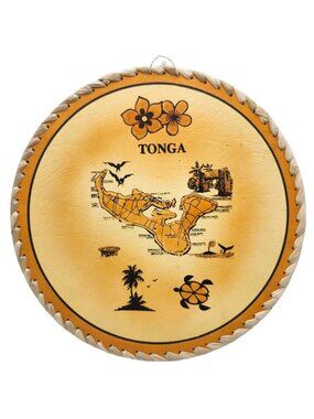Handcrafted Oceana Tonga Island Map Landmarks 12 Inch Round Wall Hanging Decor
